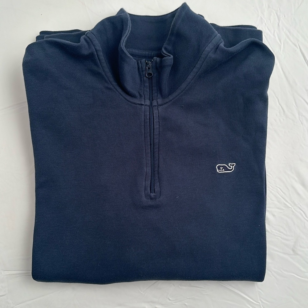 Vineyard Vines navy blue quarter zip cotton pullover sweatshirt